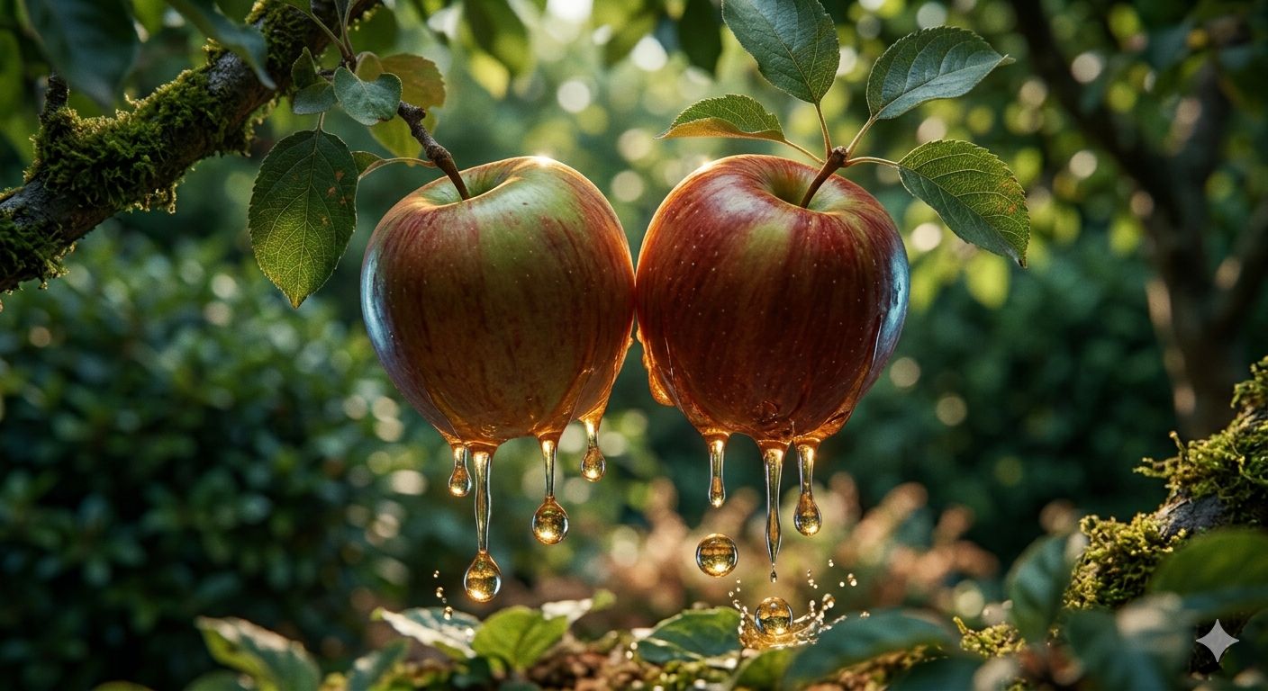 Frische Äpfel mit goldenem Saft